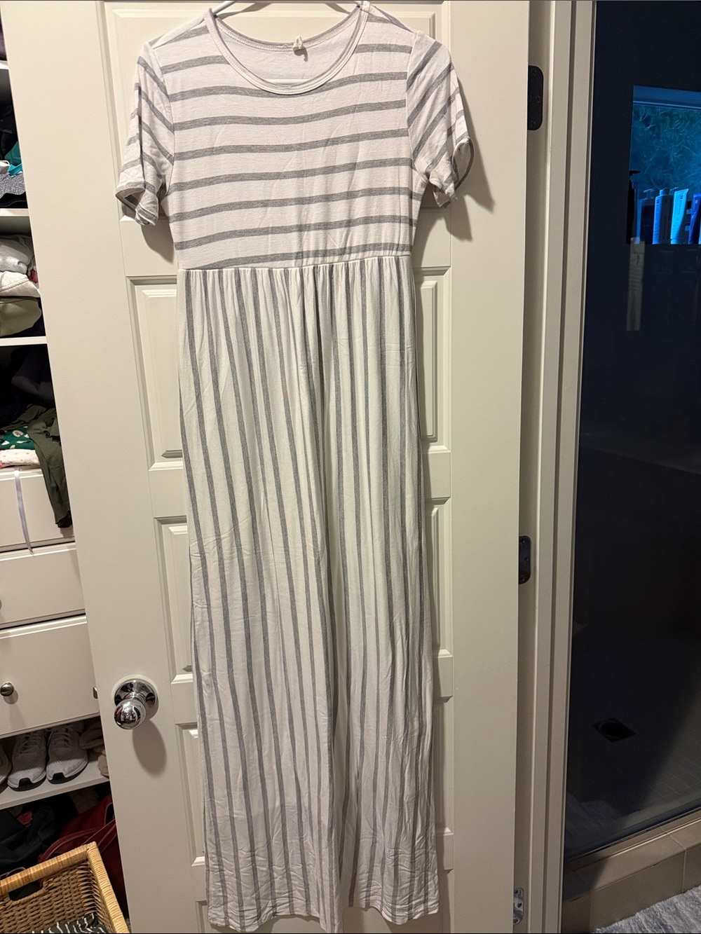 Pinkblush White & Light Gray Striped Casual Maxi Dress